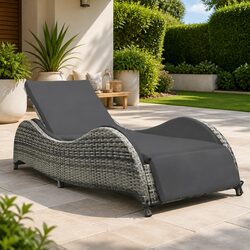 Adjustable Sun Lounger Poly Rattan Garden Lounge Chair