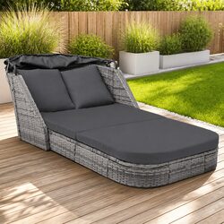 Sturdy Sun Lounger with Removable Canopy - Anthracite