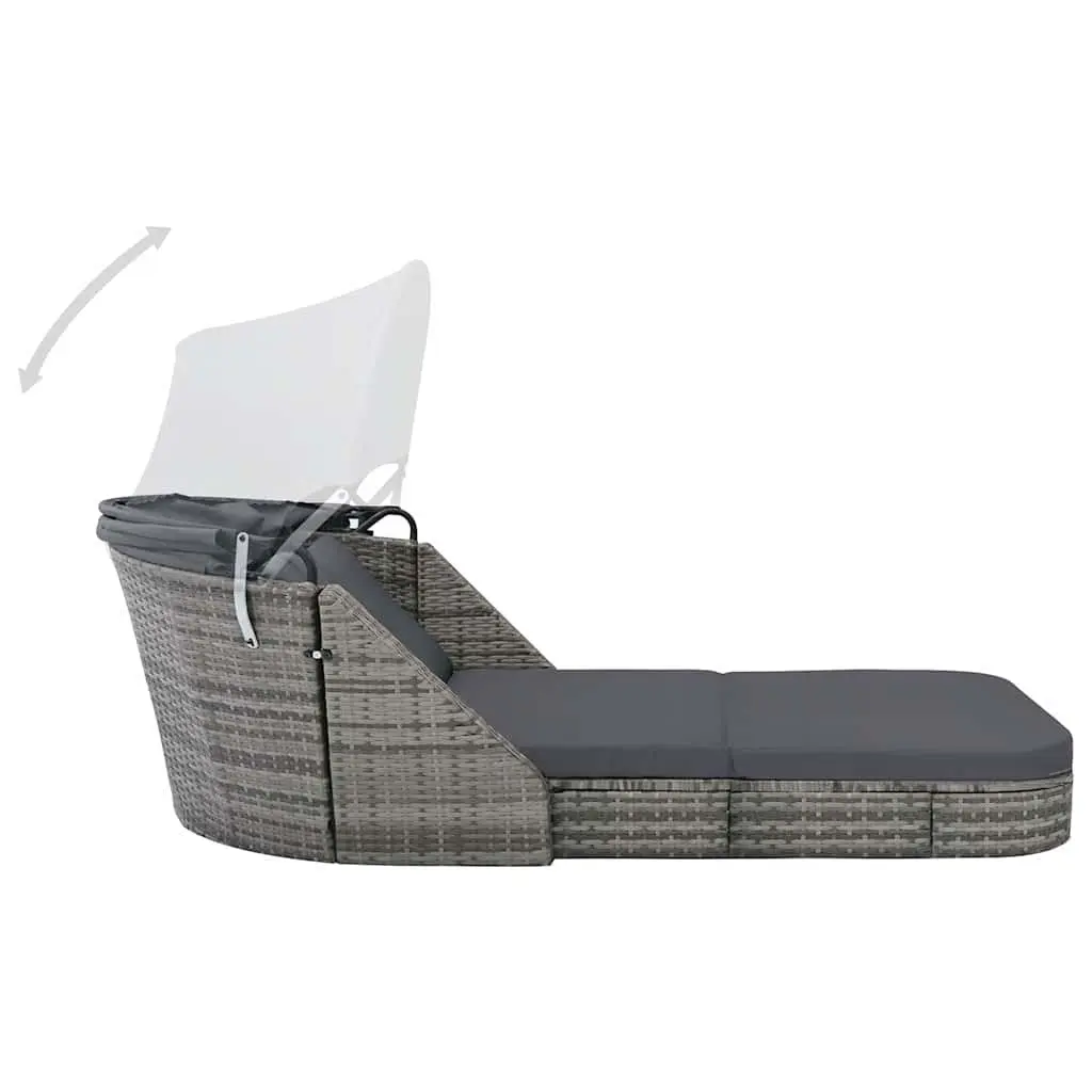 Sun Lounger with Canopy Outdoor Garden Reclining Chair Rattan Anthracite