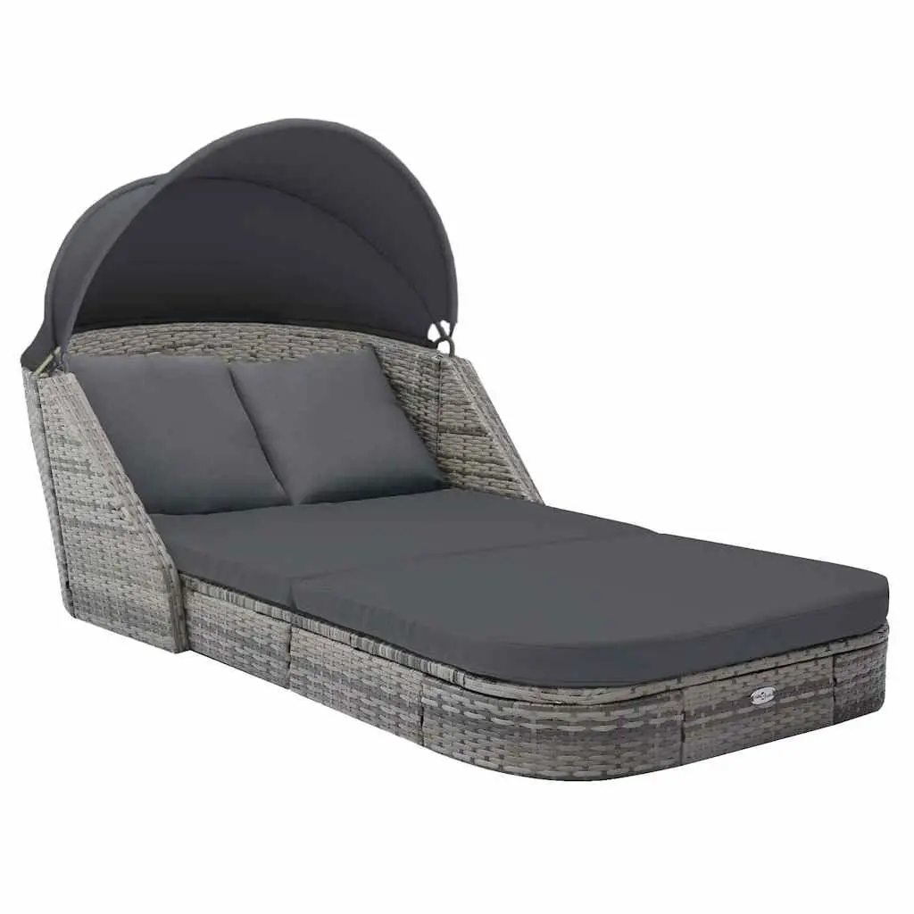 Sun Lounger with Canopy Outdoor Garden Reclining Chair Rattan Anthracite