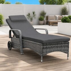 Durable Anthracite Sun Lounger with Wheels and Adjustable Backrest