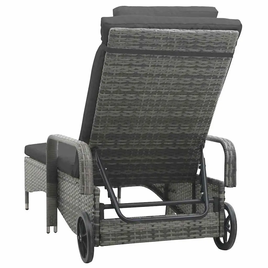 Anthracite Sun Lounger with Wheels and Adjustable Backrest