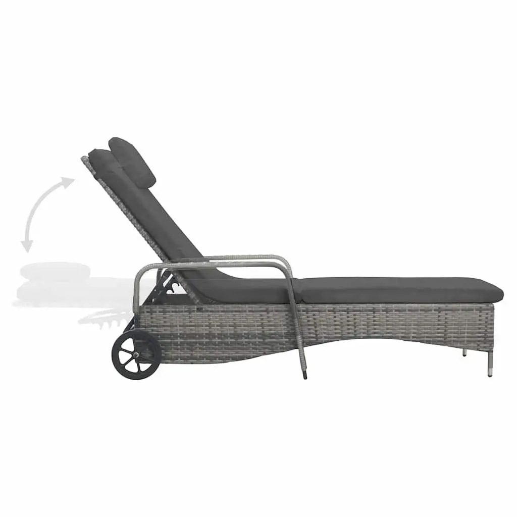 Anthracite Sun Lounger with Wheels and Adjustable Backrest