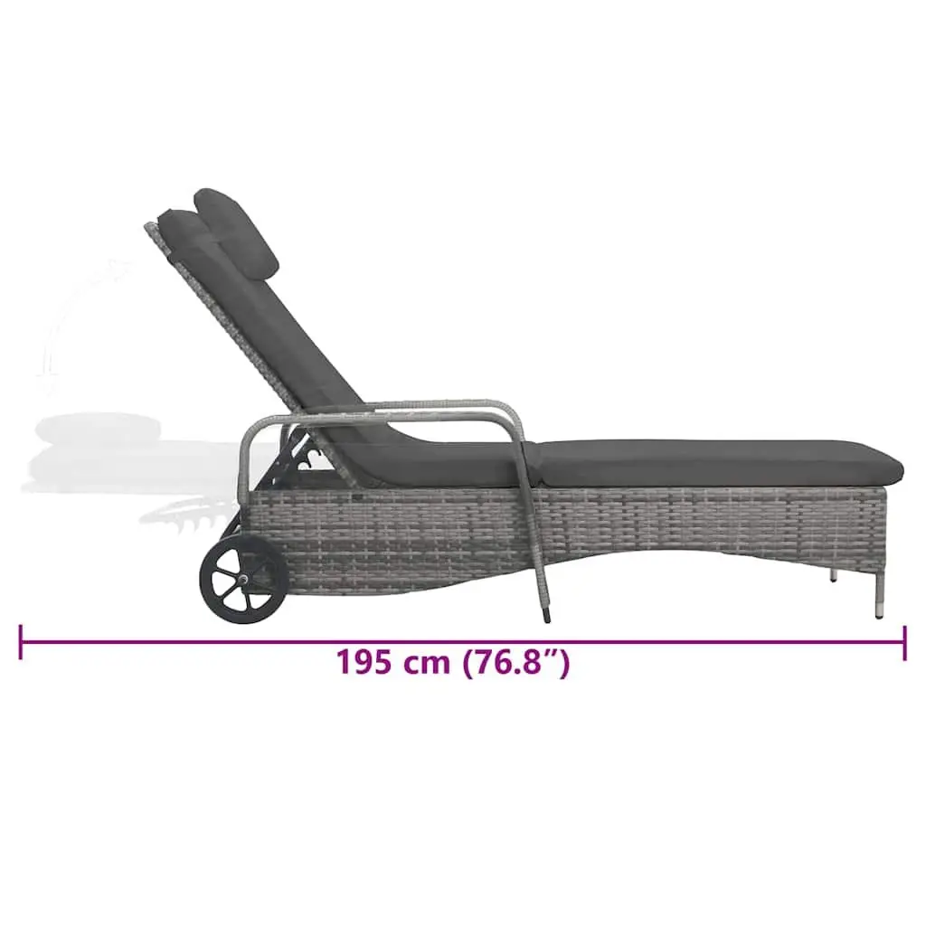 Anthracite Sun Lounger with Wheels and Adjustable Backrest