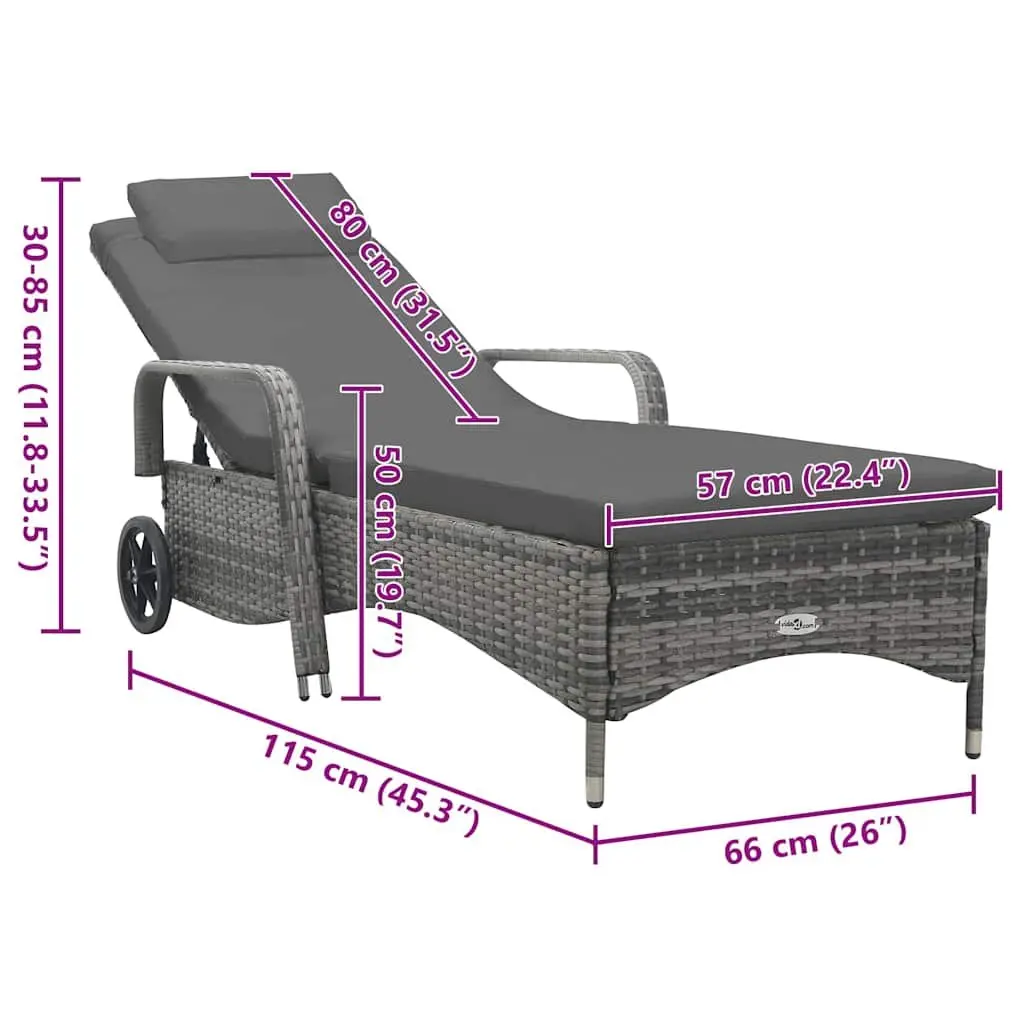 Anthracite Sun Lounger with Wheels and Adjustable Backrest