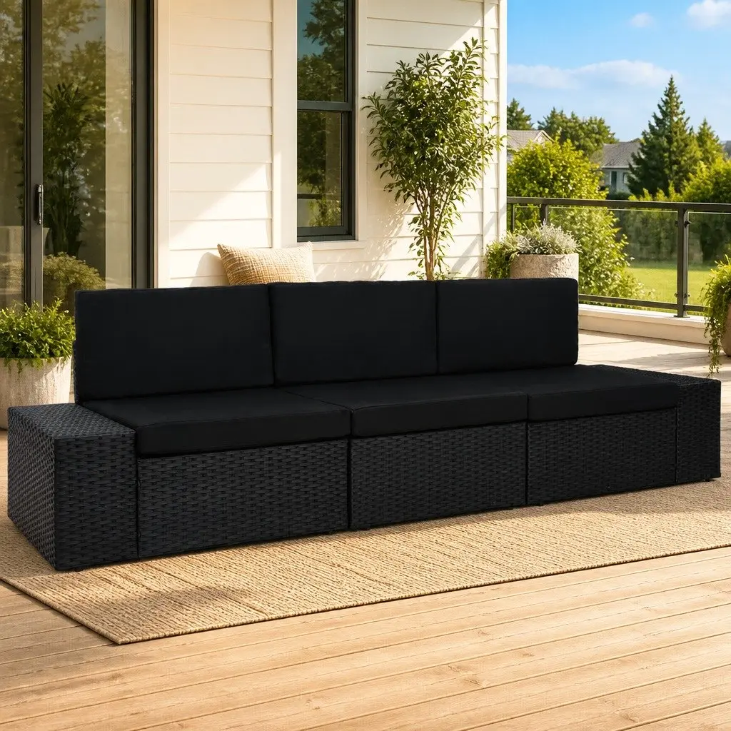 Outdoor 3-Seater Poly Rattan Sectional Sofa