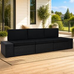 Durable Outdoor 3-Seater Poly Rattan Sectional Sofa