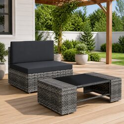 Sturdy Outdoor Sectional Sofa Set in Grey Poly Rattan