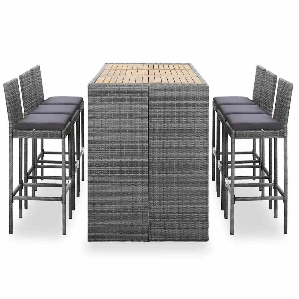 Outdoor Bar Set Poly Rattan 7 Piece Grey Garden Patio Furniture with Cushions