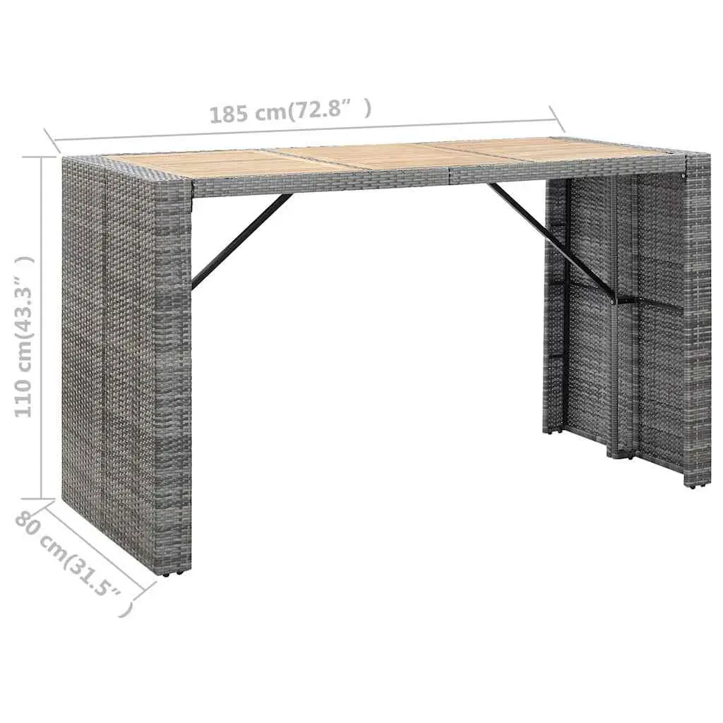Outdoor Bar Set Poly Rattan 7 Piece Grey Garden Patio Furniture with Cushions
