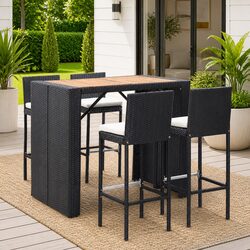 Durable 5 Piece Outdoor Bar Set with Acacia Wood Top