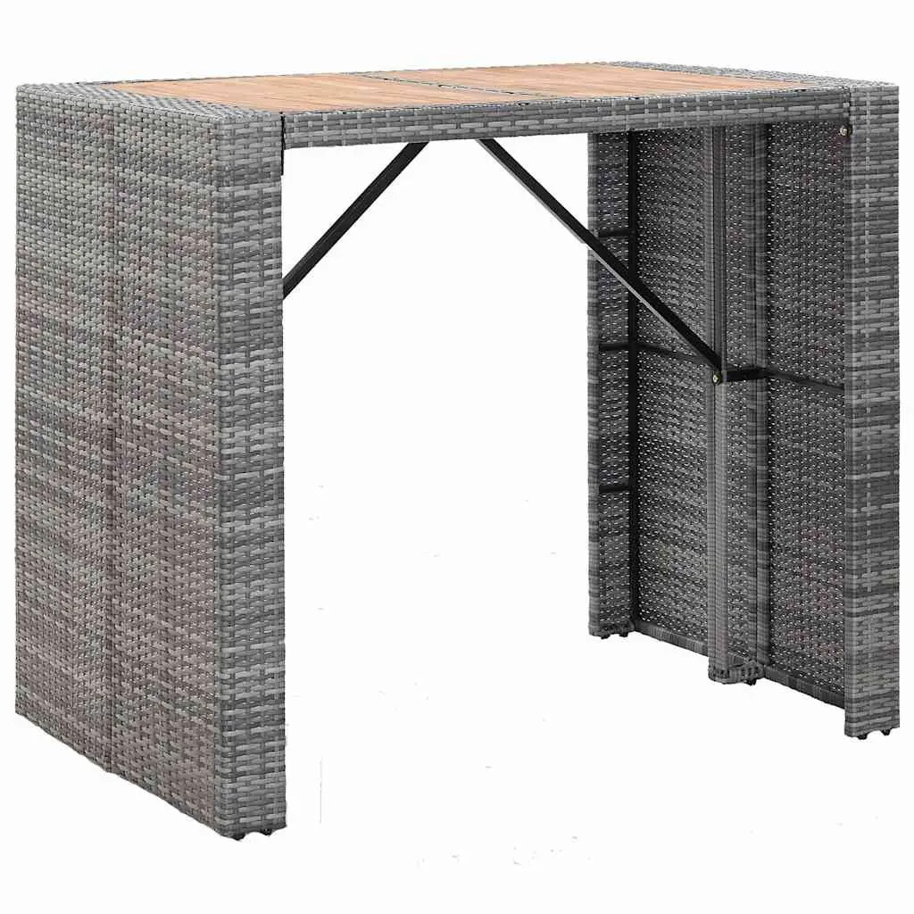 Outdoor Bar Set Poly Rattan Acacia Wood 5 Piece Patio Furniture Grey