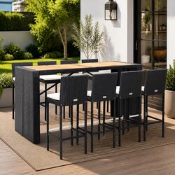 Premium 9-Piece Outdoor Bar Set in Black with Acacia Wood