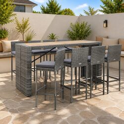 9-Piece Outdoor Bar Set with Acacia Wood Table