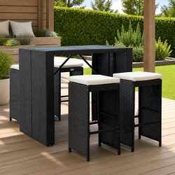 5 Piece Outdoor Bar Set with Glass Top and Stools