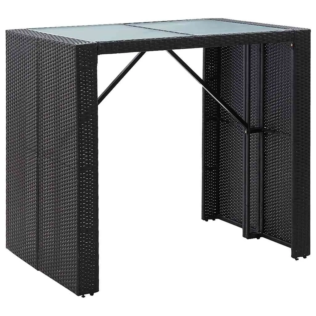 Outdoor Bar Set Poly Rattan Glass Top Table Stools Black 5 Piece