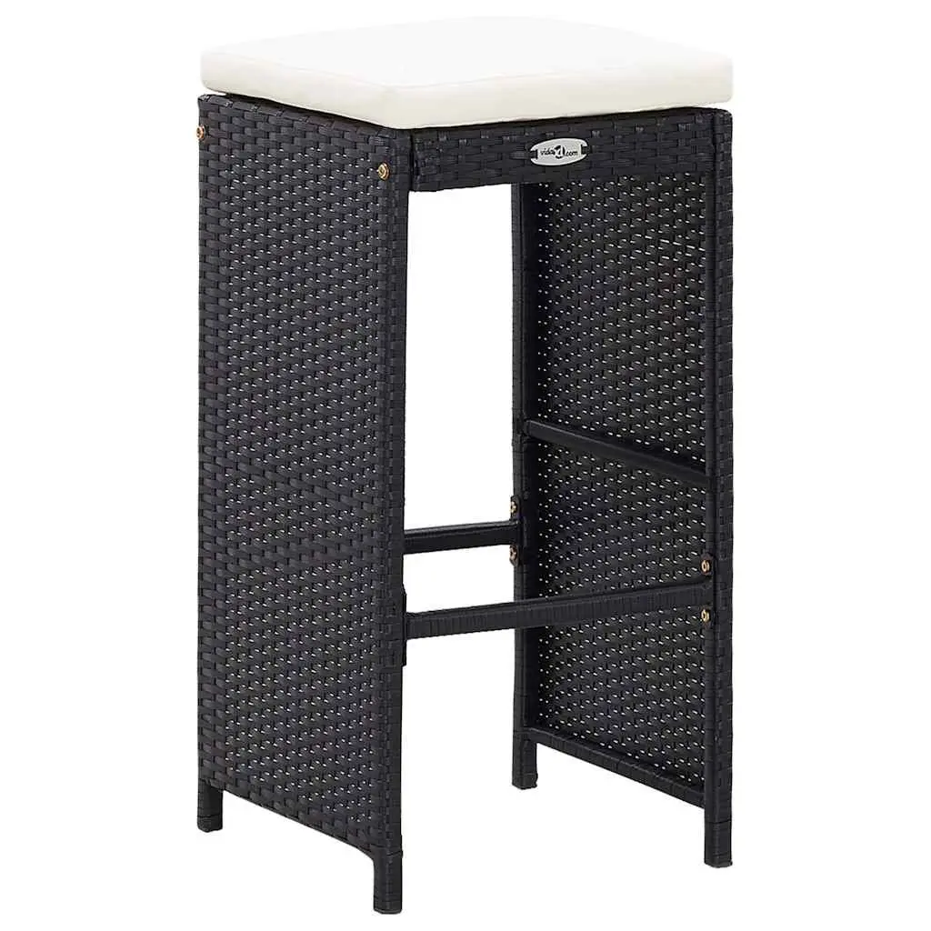 Outdoor Bar Set Poly Rattan Glass Top Table Stools Black 5 Piece