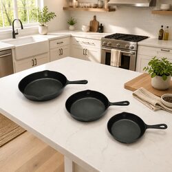 Durable Cast Iron Grill Pans Set of 3 for Perfect Cooking