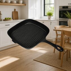 Cast Iron Grill Pan 24x23cm Ribbed Griddle Skillet Non-Stick Cooking Surface