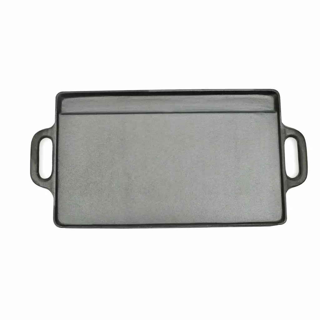 Cast Iron Reversible Grill Platter 50x23cm Black Double-Sided Griddle Cooking Surface