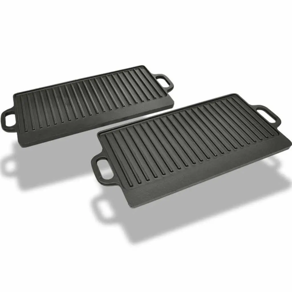 Cast Iron Reversible Griddle Grill Plate 46 x 23 cm Black Set of 2
