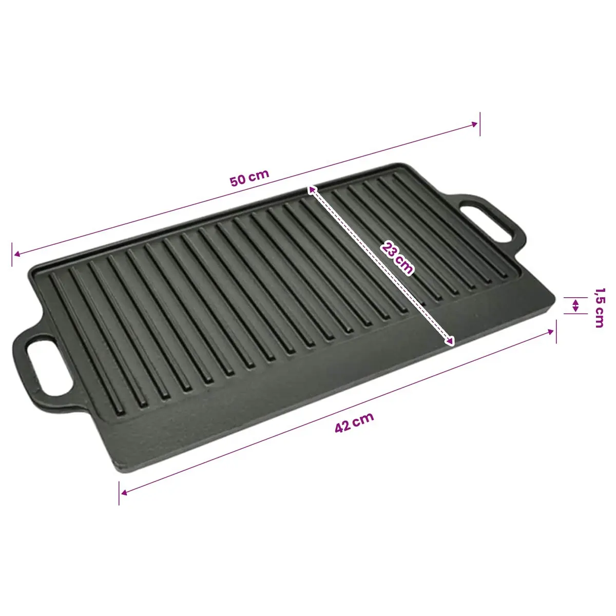 Cast Iron Reversible Griddle Grill Plate 46 x 23 cm Black Set of 2