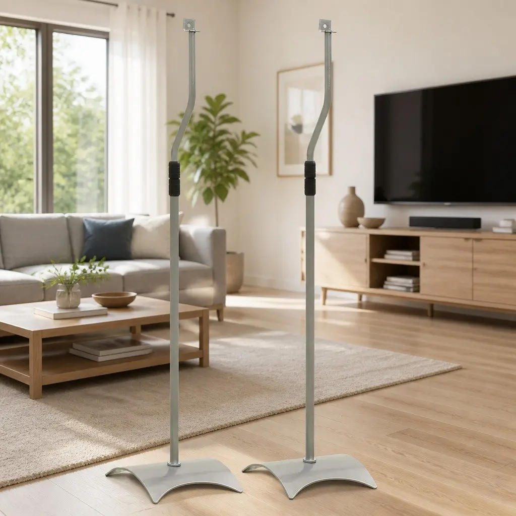 Adjustable Silver Speaker Stands for Home Audio