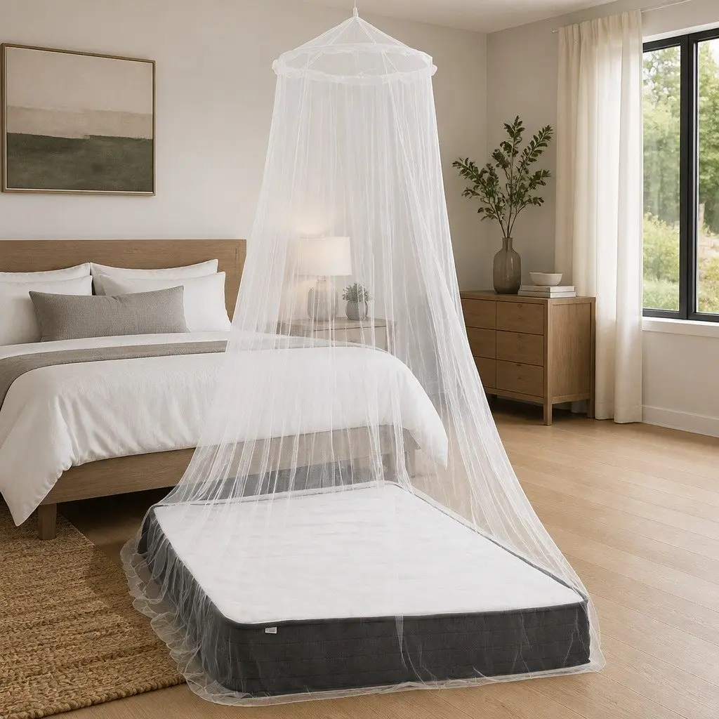Round White Mosquito Net Canopy Bed Set of 2