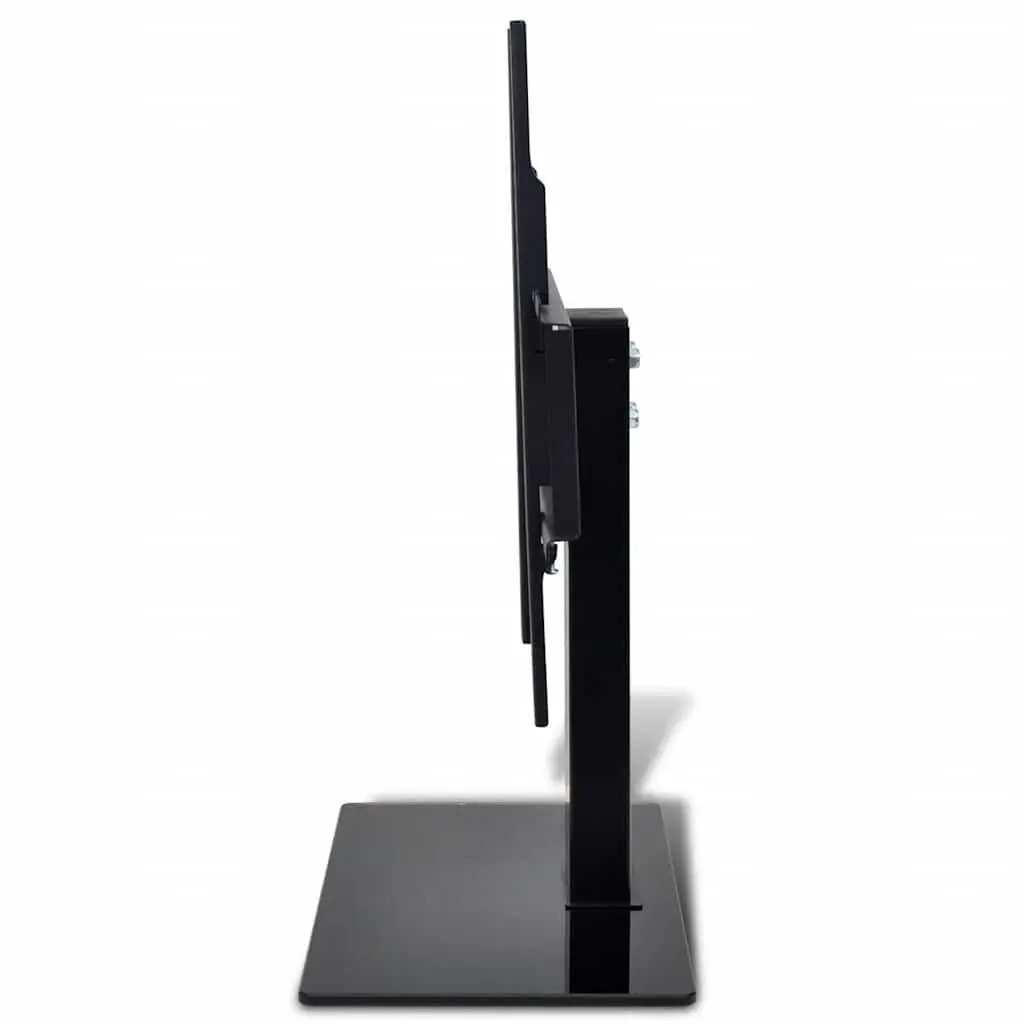 Pedestal TV Stand Powder Coated Steel Height Adjustable 26-42 Inch Screen Mount Black Tempered Glass Base