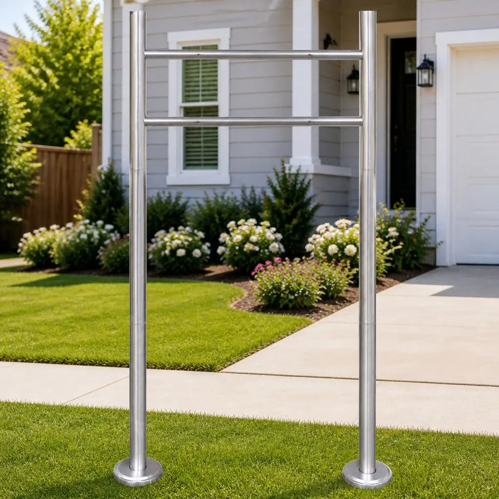 Stainless Steel Mailbox Post Stand in Silver