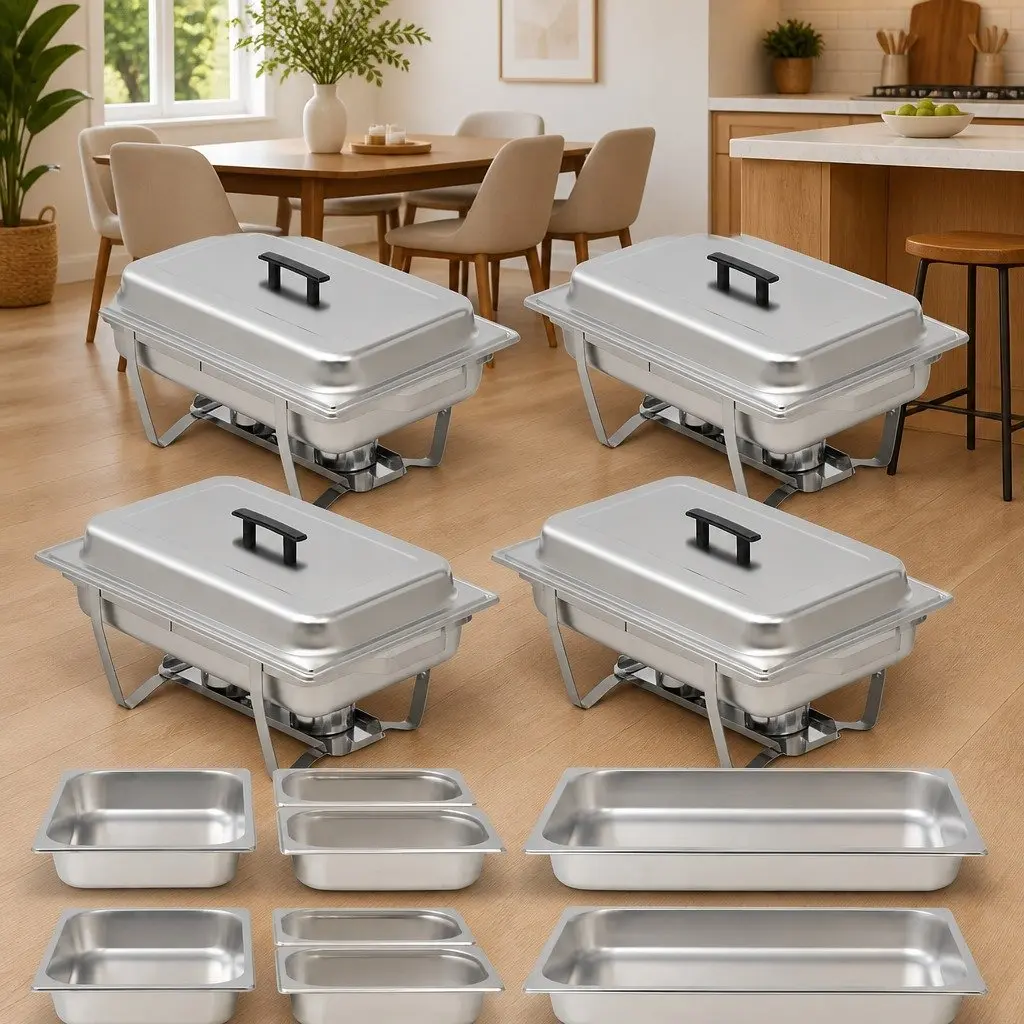 4-Piece Stainless Steel Chafing Dish Set for Food Warmer