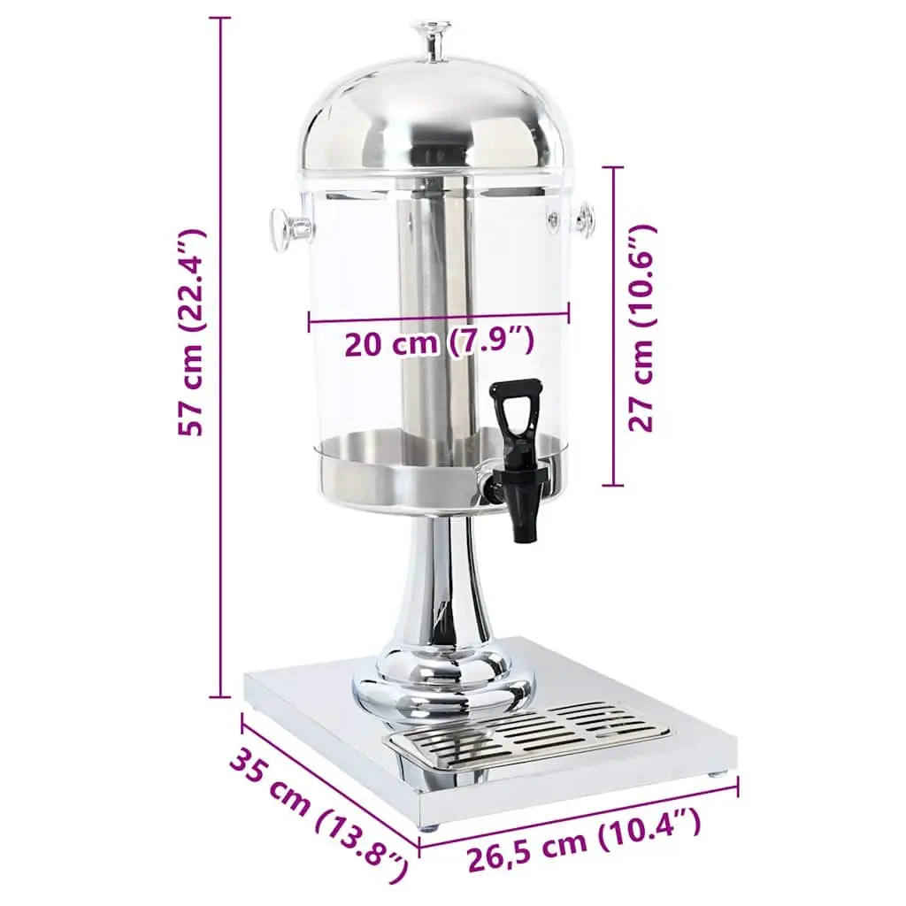 8L Silver Beverage Server Juice Dispenser with Tap
