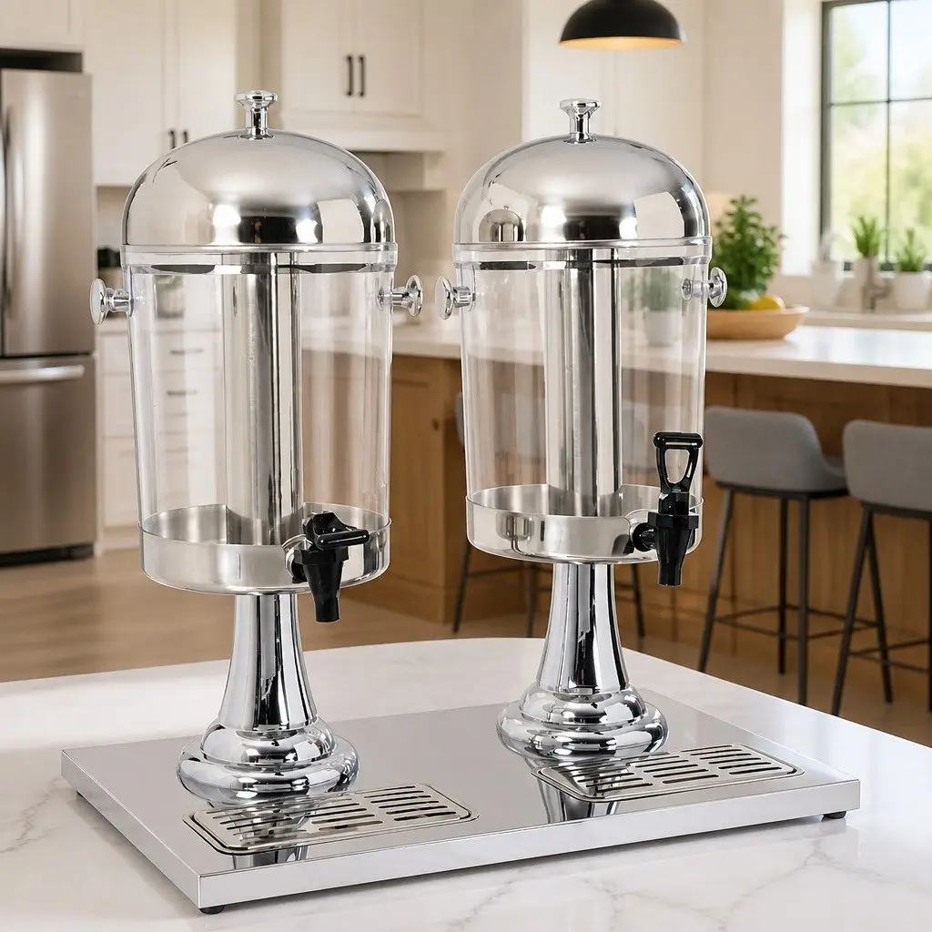 Double Beverage Dispenser with Stainless Steel Taps