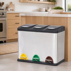 Premium 3-Compartment Recycling Pedal Bin with Soft-Close Lids