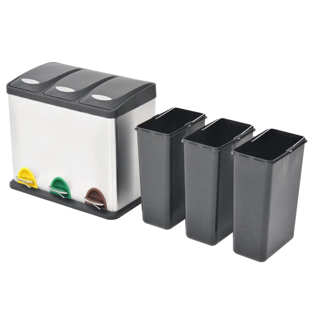 3-Compartment Recycling Pedal Bin with Soft-Close Lids