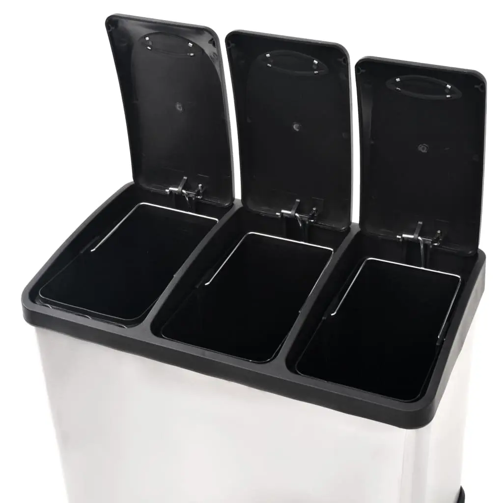 3-Compartment Recycling Pedal Bin with Soft-Close Lids