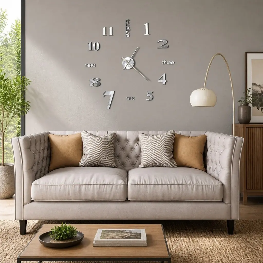 3D Wall Clock Silver Extra Large DIY Adjustable Size