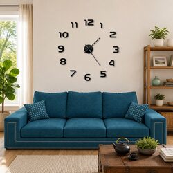 3D Wall Clock Modern Design XXL Large Black Home Decor DIY Sticker Art Mural
