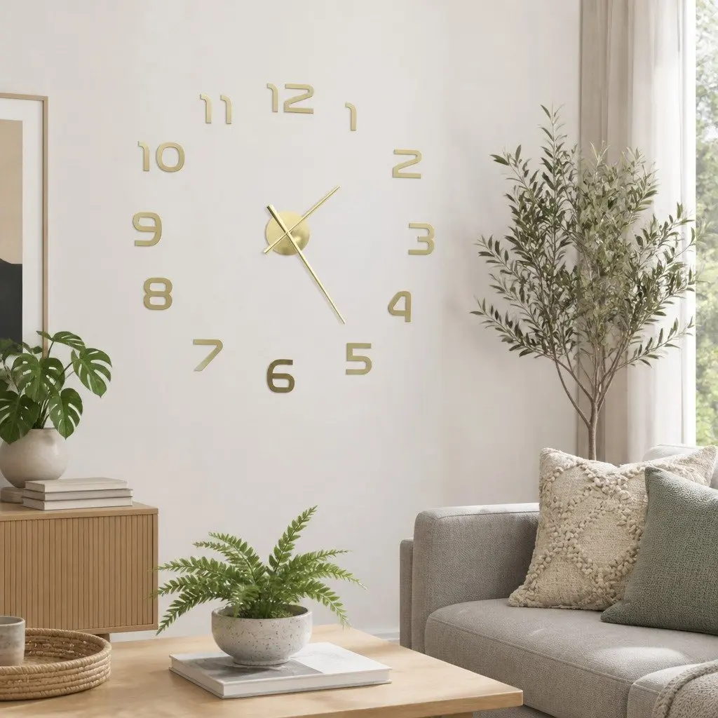 3D Wall Clock Extra Large 100cm Gold Decor