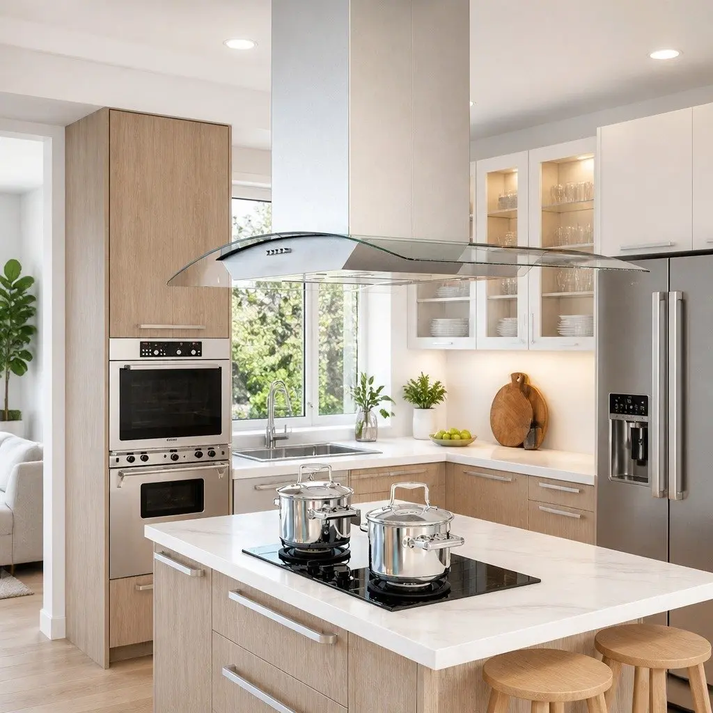 90cm Stainless Steel Island Range Hood with LED Lights