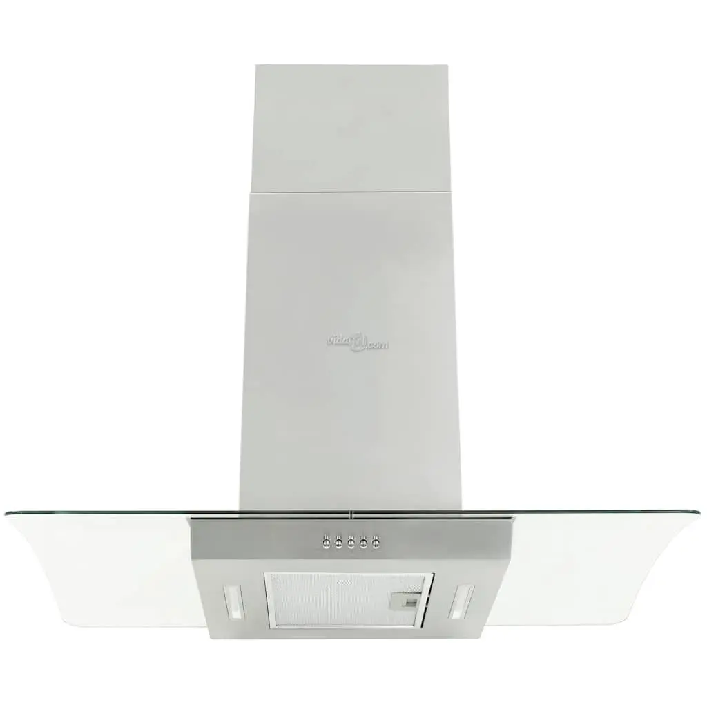 Island Range Hood Stainless Steel 90cm Silver Curved Tempered Glass Canopy
