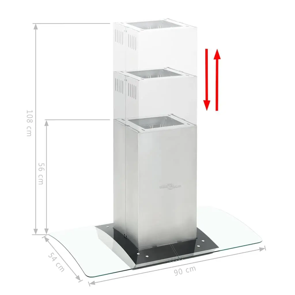 Island Range Hood Stainless Steel 90cm Silver Curved Tempered Glass Canopy