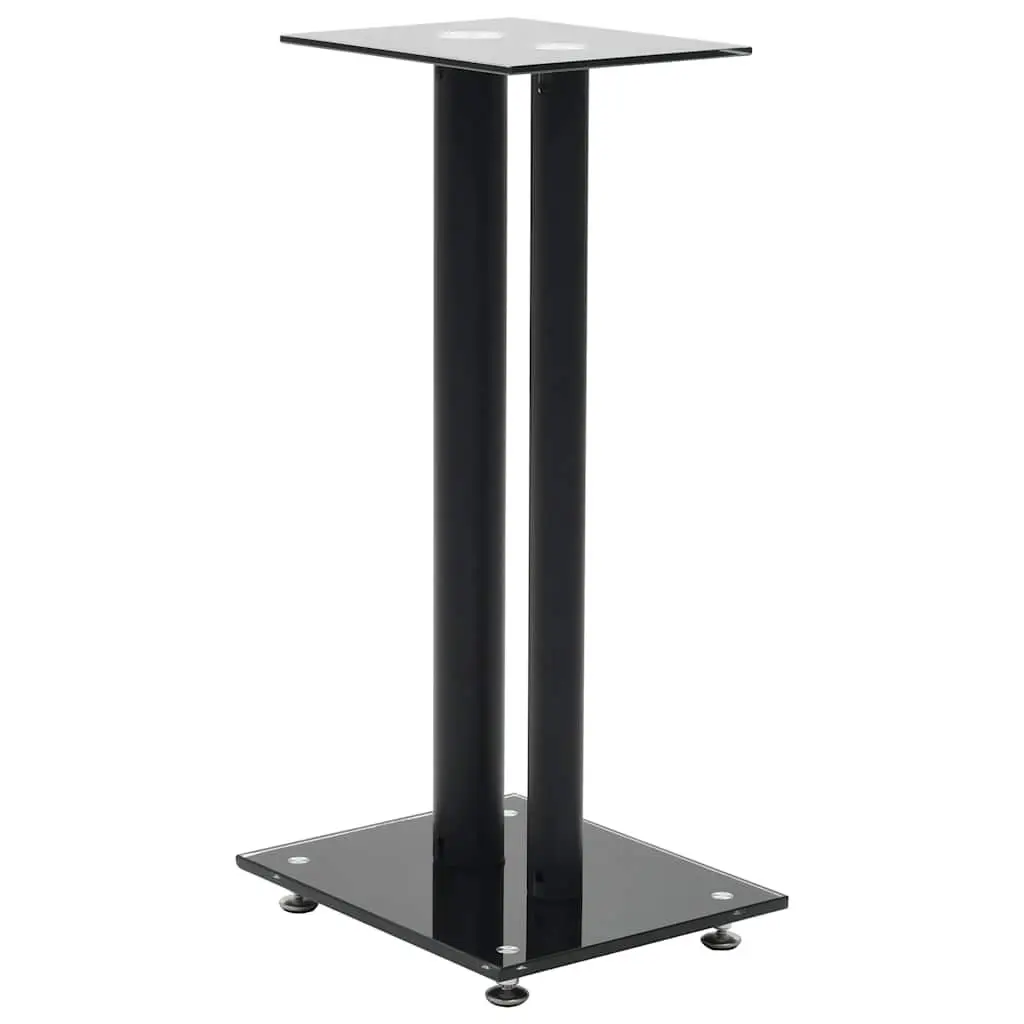 Speaker Stands Tempered Glass Aluminum Pillars Black