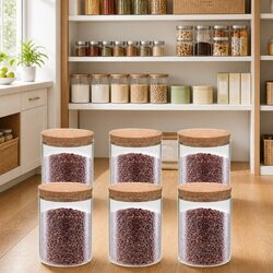 Set of 6 High-Quality Glass Storage Jars with Cork Lids