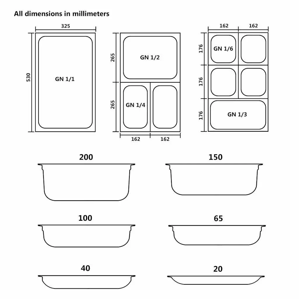 Gastronorm Containers 4 pcs GN 1/2 65 mm Stackable Steam Table Pans Silver