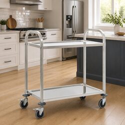 Robust 2-Tier Stainless Steel Kitchen Trolley with Castors