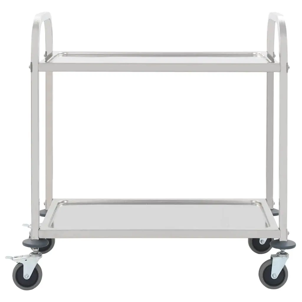 2-Tier Stainless Steel Kitchen Trolley with Castors