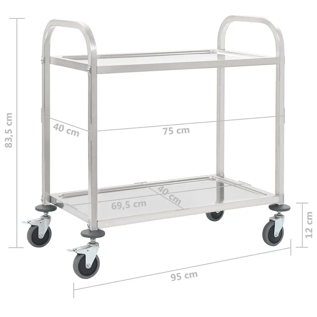 2-Tier Kitchen Trolley with Stainless Steel Frame