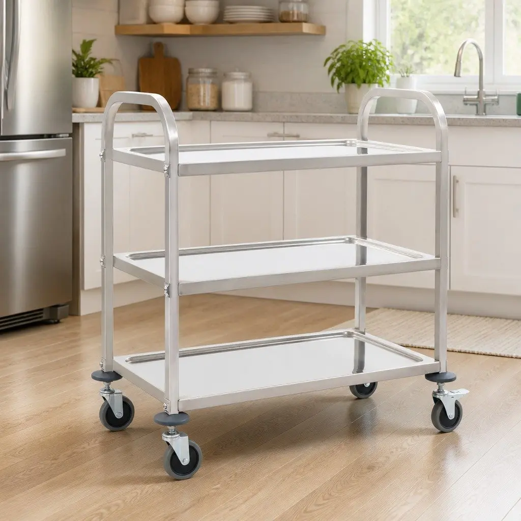 3-Tier Kitchen Trolley with Stainless Steel Frame