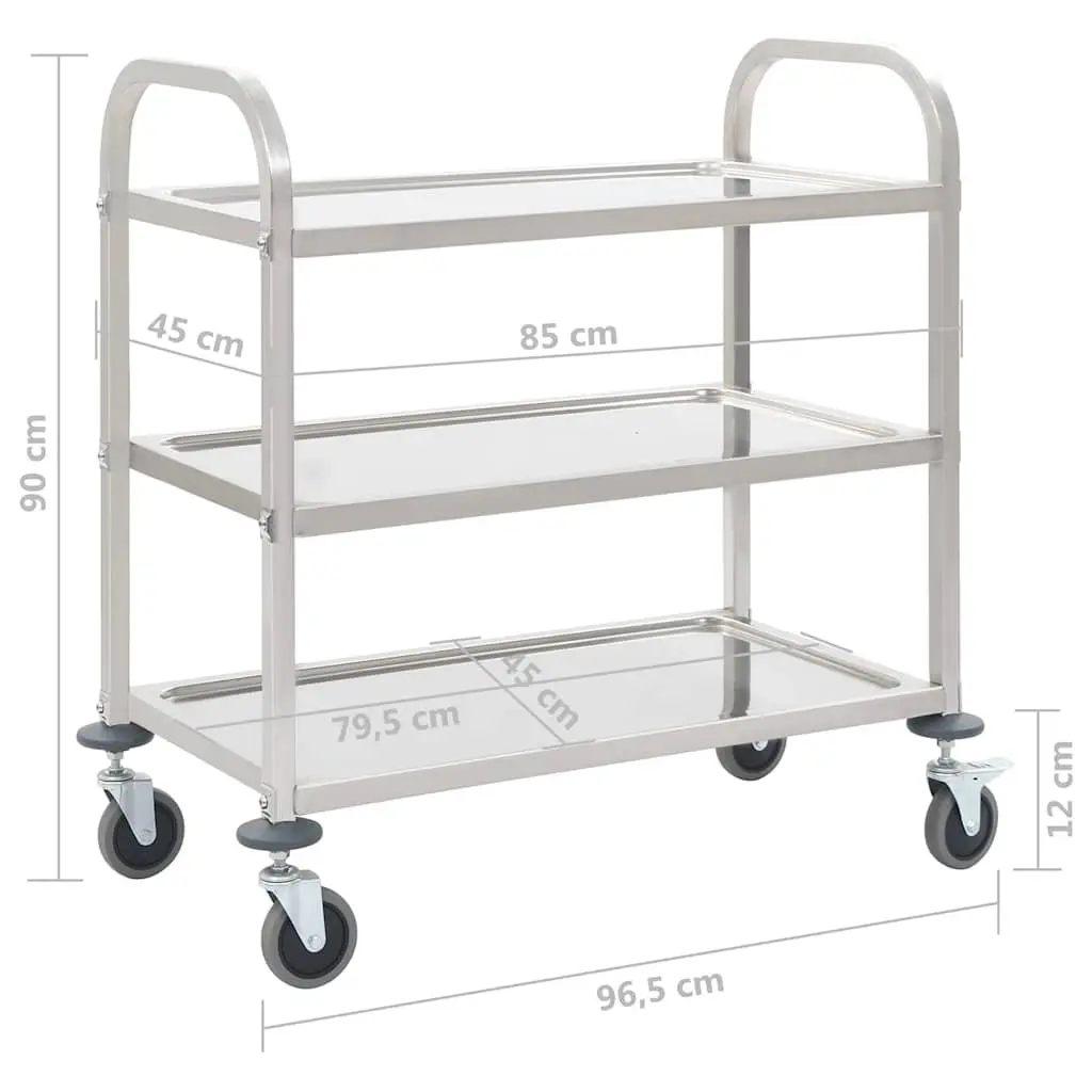 3-Tier Kitchen Trolley with Stainless Steel Frame